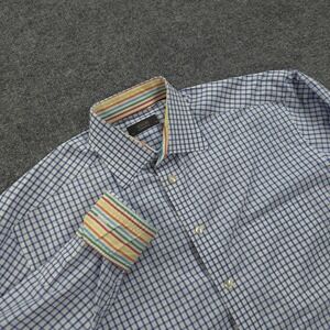 Eton Shirt Mens 42 16.5 Blue Check Classic Flip Cuff Casual Dress Business